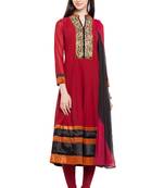 Red Embroidered Georgette Salwar