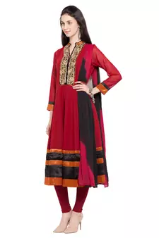 Red Embroidered Georgette Salwar