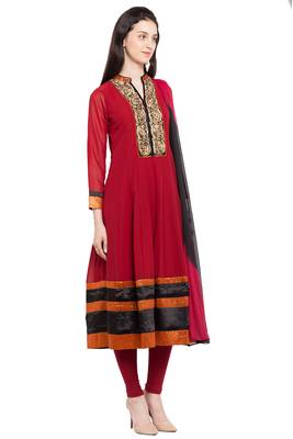 Red Embroidered Georgette Salwar 3