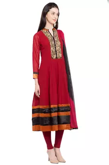 Red Embroidered Georgette Salwar