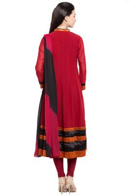 Red Embroidered Georgette Salwar 4