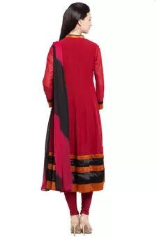 Red Embroidered Georgette Salwar