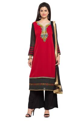 Red Embroidered Georgette Salwar 1