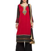 Red Embroidered Georgette Salwar