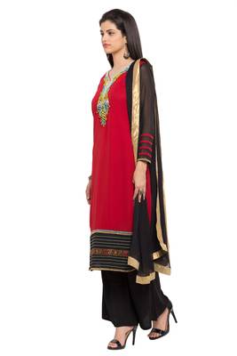 Red Embroidered Georgette Salwar 2