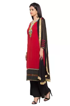 Red Embroidered Georgette Salwar