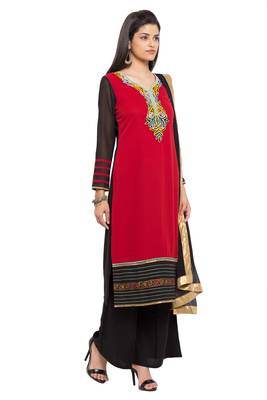Red Embroidered Georgette Salwar 3