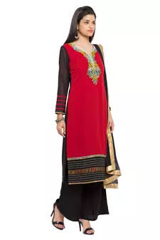 Red Embroidered Georgette Salwar