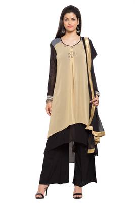Beige Plain Georgette Salwar 1