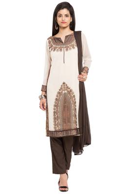 Beige Embroidered Georgette Salwar 1