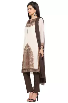Beige Embroidered Georgette Salwar