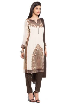 Beige Embroidered Georgette Salwar 3