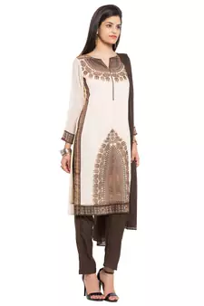 Beige Embroidered Georgette Salwar