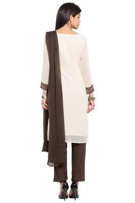 Beige Embroidered Georgette Salwar 4
