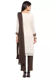 Beige Embroidered Georgette Salwar