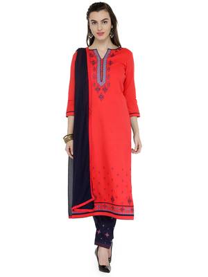 Multi coloured embroidered cotton  unstitched salwar with dupatta 1
