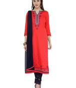 Multi coloured embroidered cotton  unstitched salwar with dupatta