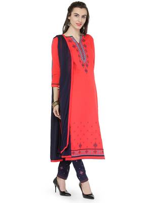 Multi coloured embroidered cotton  unstitched salwar with dupatta 2