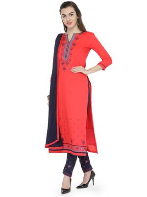 Multi coloured embroidered cotton  unstitched salwar with dupatta 4
