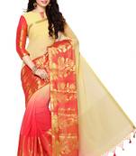 Pink & Beige Woven Chiffon Saree With Blouse