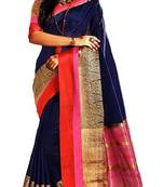Blue Plain Silk Saree With Blouse