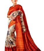 Beige Printed Banglori Silk Saree With Blouse