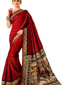 Red Printed Banglori Silk Saree With Blouse