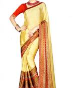 Beige Printed Crepe Silk Saree With Blouse