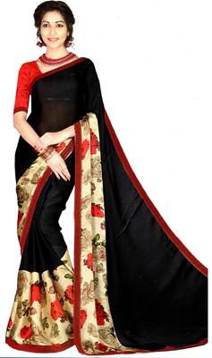 Black Printed Crepe Silk Saree With Blouse 1