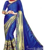 Blue Printed Crepe Silk Saree With Blouse