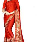 Red Printed Crepe Silk Saree With Blouse