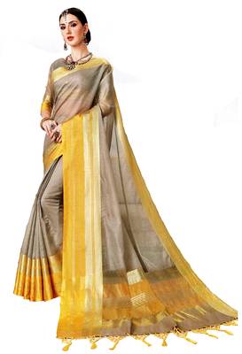 grey printed silk saree with blouse 1
