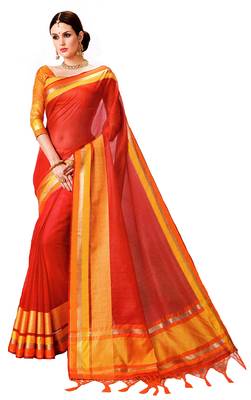 Red Printed Silk Saree With Blouse 1