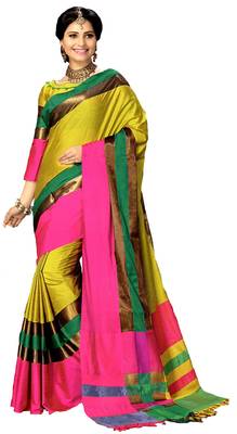 Green Printed Art Silk Saree With Blouse 1