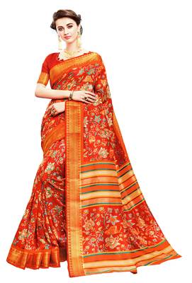 Red Printed Silk Saree With Blouse 1