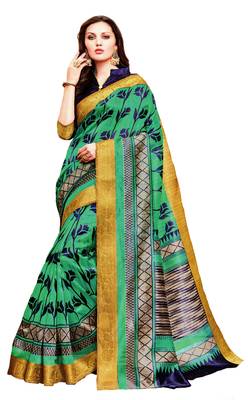 Green Printed Silk Saree With Blouse 1