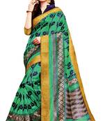 Green Printed Silk Saree With Blouse