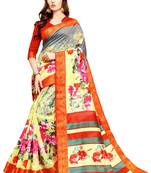 Cream Printed Silk Saree With Blouse