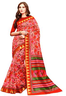 Pink Printed Silk Saree With Blouse 1