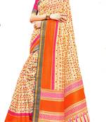 Beige Printed Silk Saree With Blouse