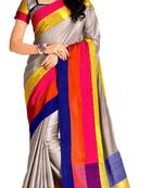 Grey Printed Silk Saree With Blouse