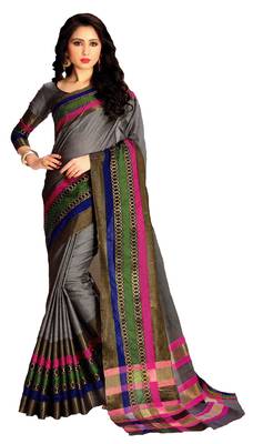 Grey Printed Silk Saree With Blouse 1