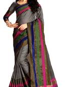 Grey Printed Silk Saree With Blouse