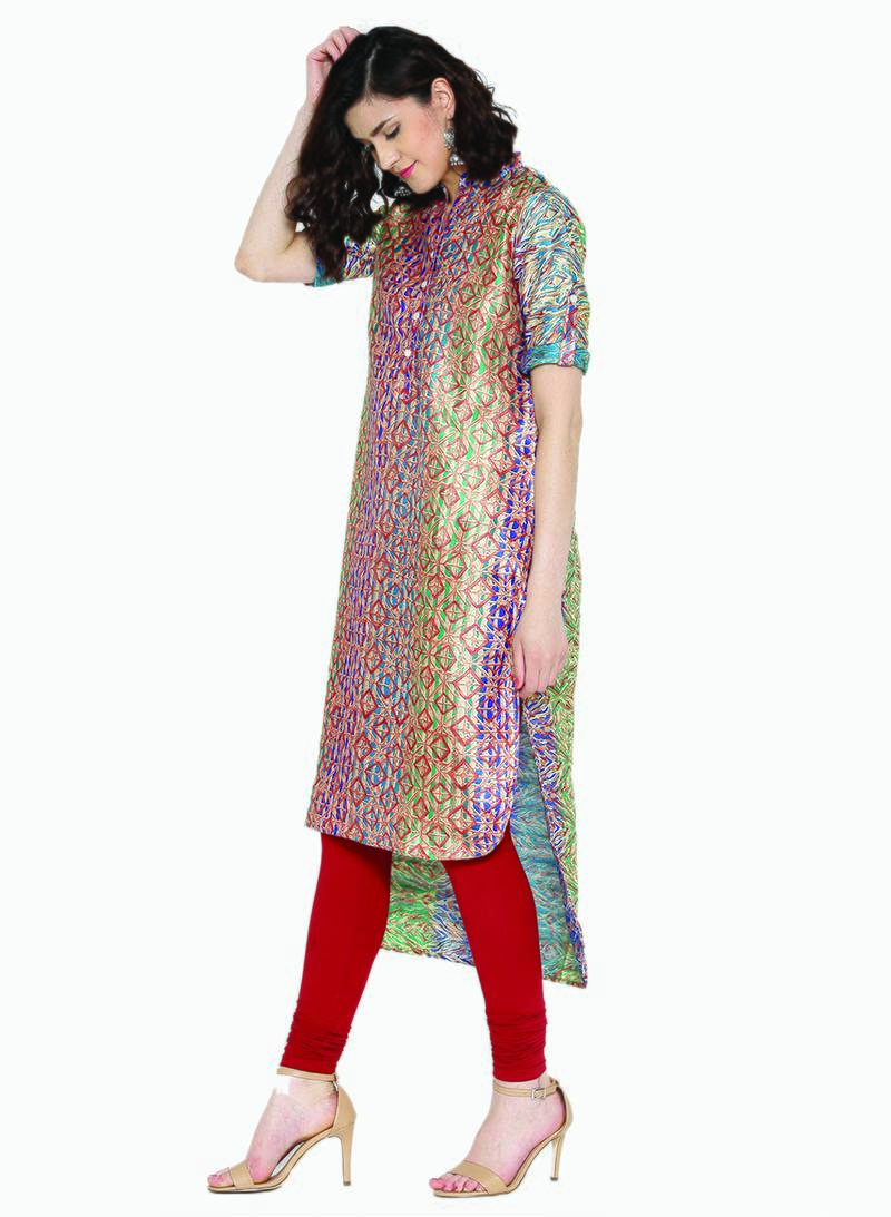 Jashn blue ethnic print tussar kurti