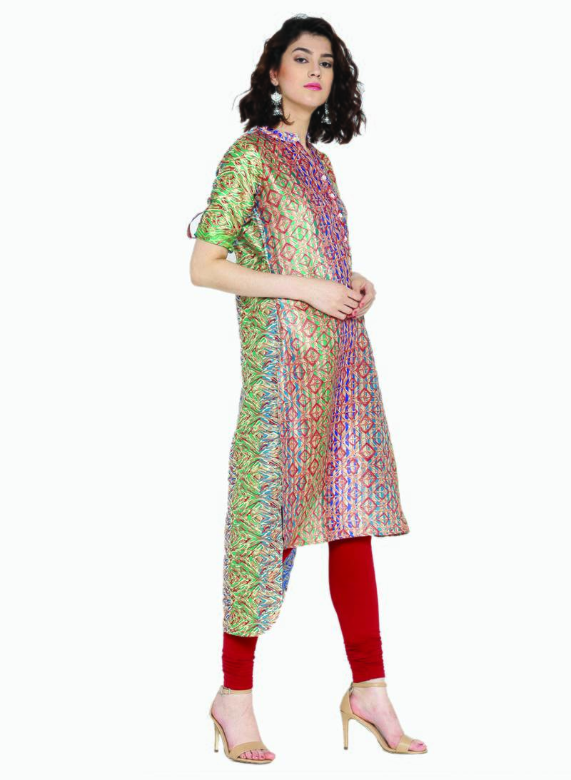 Jashn blue ethnic print tussar kurti