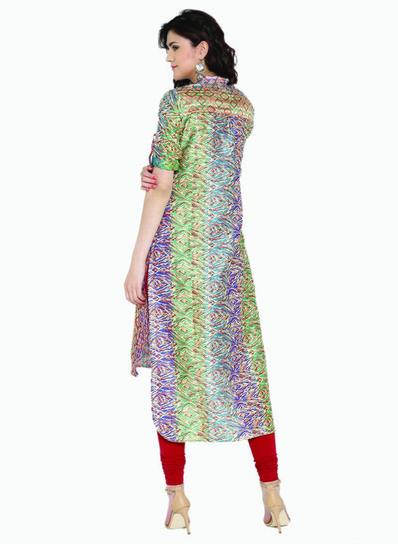 Jashn blue ethnic print tussar kurti