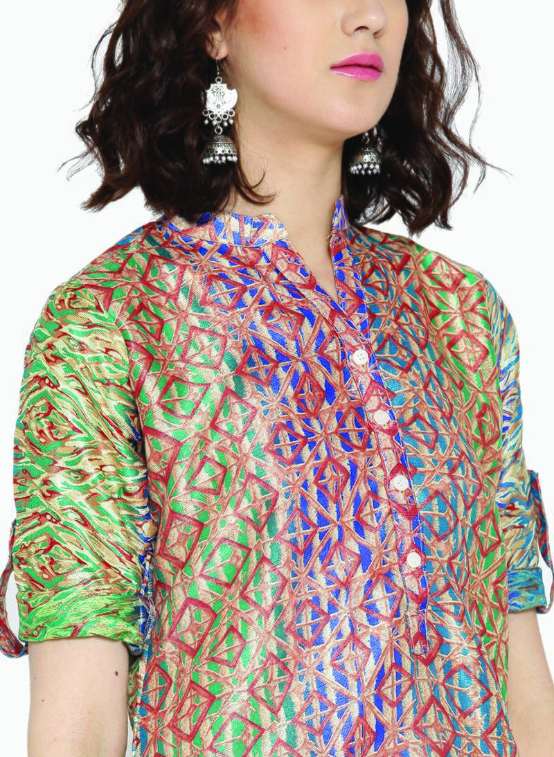 Jashn blue ethnic print tussar kurti