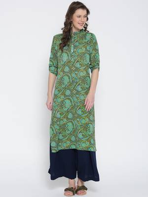 Jashn green floral print crepe kurti 1