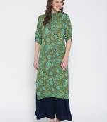 Jashn green floral print crepe kurti