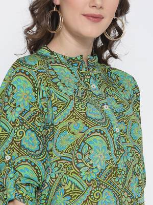 Jashn green floral print crepe kurti 2